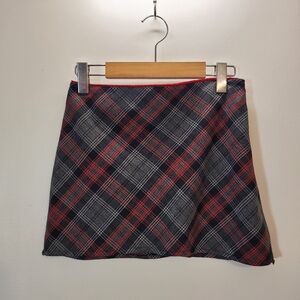 Dalmys Vintage Plaid Red Gray Black Mini Skirt Velvet Waistline - Size 6